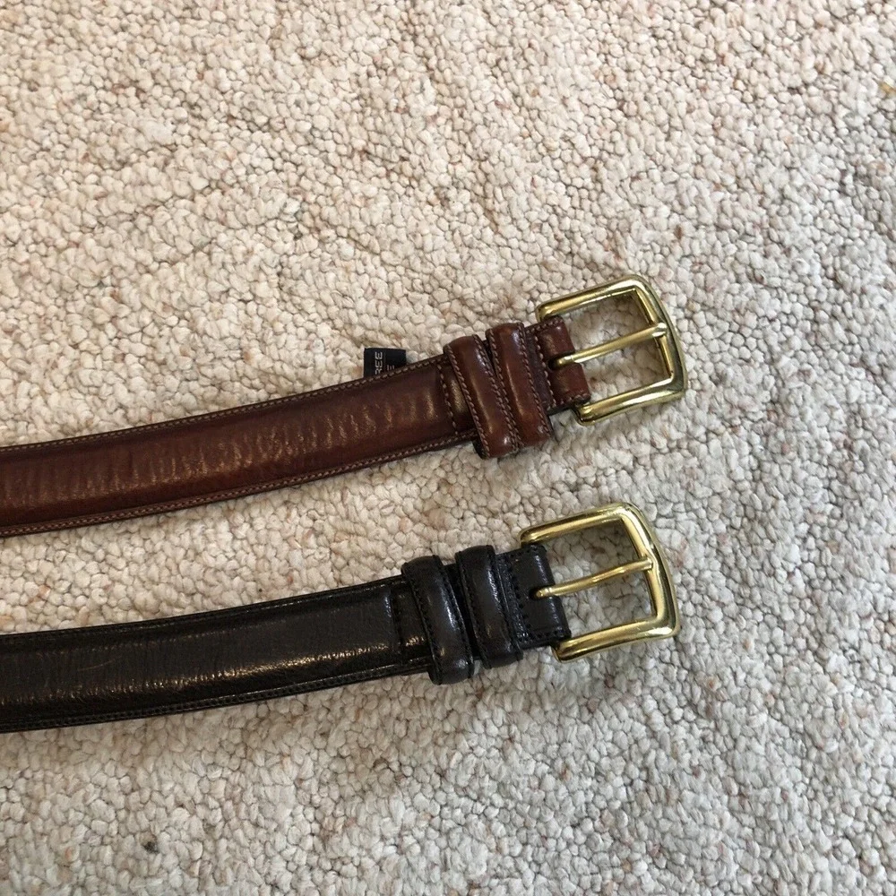 Roundtree & Yorke (2) 1 Black 1 Brown Full Grain Cowhide Dress Belt Men's 48/120 - Picture 4 of 16